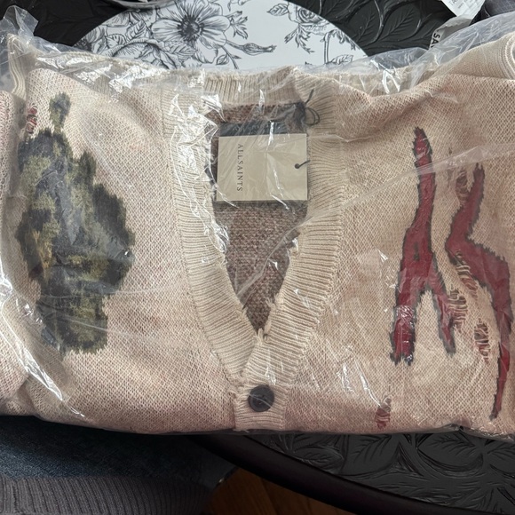 All Saints sweater cardigan knit Oversized Beige (Ecru) Patterned Jay Cardigan - Picture 8 of 9